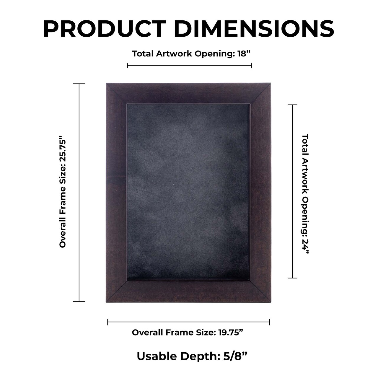Rich Dark Brown Wood Shadow Box Frame with Acrylic Front - Dark Grey Suede Backing, 30 Sizes